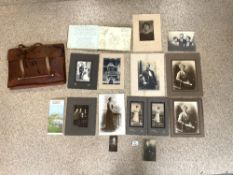 A VINTAGE LEATHER SATCHEL CASE WITH UNFRAMED PORTRAIT PHOTOGRAPHS AND AN ALBUM OF VERSES, SKETCHES