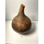 AFRICAN CARVED GOURD KENYAN TRIBAL ART WATER CONTAINER