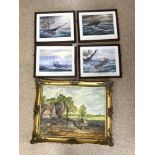 A SET OF FOUR LIFEBOAT COLOURED PRINTS SIGNED IN PENCIL BY ARTIST - M. BENSLEY, 32 X 22CMS PLUS AN