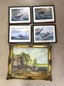 A SET OF FOUR LIFEBOAT COLOURED PRINTS SIGNED IN PENCIL BY ARTIST - M. BENSLEY, 32 X 22CMS PLUS AN