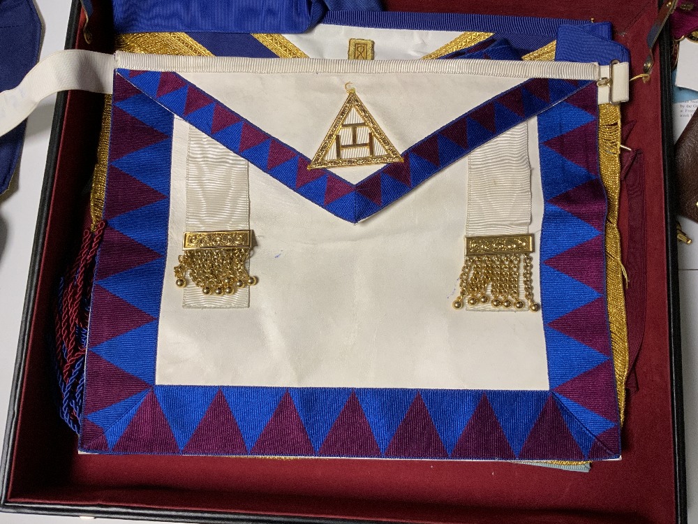 MASONIC APRON AND REGALIA, ALSO SOME MASONIC MEDALS (NONE GOLD OR SILVER) IN A BRIEFCASE - Image 9 of 14