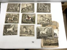 A QUANTITY OF ANTIQUE LOOSE ENGRAVINGS MOSTLY BLACK AND WHITE OF FIGURES ON HORSEBACK