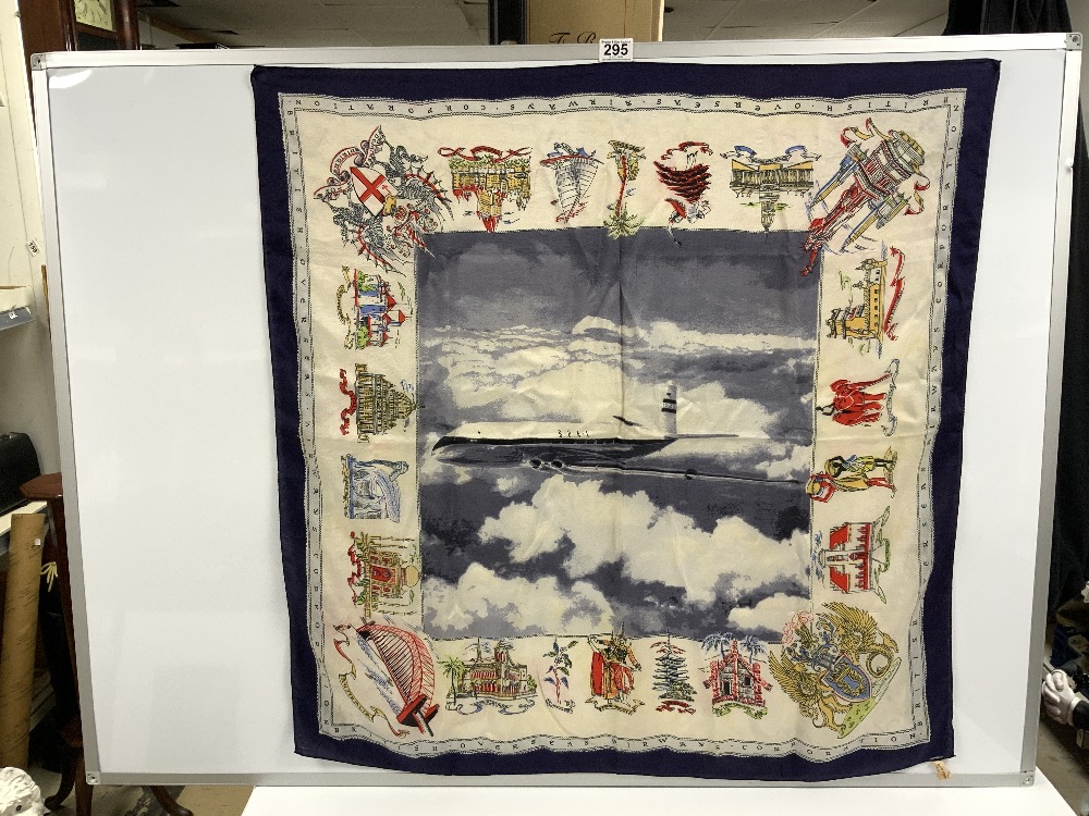 A VINTAGE BOAC (BRITISH OVERSEAS AIRWAYS CORP) PURE SILK HANDPAINTED SHAWL