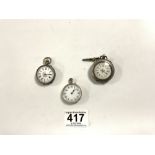 THREE SILVER LADIES FOB WATCHES, 2 X 935, 1 X 925 ONE WITH KEY