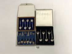 A SET OF SIX ORIENTAL WHITE METAL TEA SPOONS, A SET OF SIX MEXICAN SILVER TEA SPOONS AND SET SIX