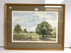 A WATERCOLOUR - COUNTRY SCENE SIGNED IN PENCIL (B. C. CLAXDEN), 54 X 38CMS