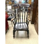 A LATE VICTORIAN KITCHEN WINDSOR CHAIRS, ON TURNED SUPPORTS