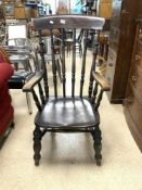 A LATE VICTORIAN KITCHEN WINDSOR CHAIRS, ON TURNED SUPPORTS