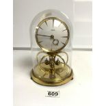 A KUNDO CLOCK UNDER GLASS DOME MADE IN WEST GERMANY