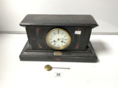 A VICTORIAN BLACK SLATE MANTLE CLOCK