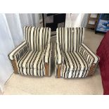 A PAIR OF 1930S/40S ART DECO SQUARE FRAMED ARMCHAIRS WITH SHOWOOD TO FRONT