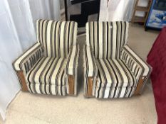 A PAIR OF 1930S/40S ART DECO SQUARE FRAMED ARMCHAIRS WITH SHOWOOD TO FRONT