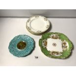 FOUR MINTON FLORAL DECORATED PLATES, HAND PAINTED PORCELAIN PLATE WITH FOUR SCENES OF COUNTRY HOUSES