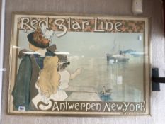 RED STAR LINE - ANTWERPEN - NEW YORK TRAVEL POSTER, 82 X 62CMS