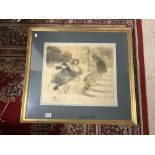 A 1906 FRENCH FRAMED PRINT - ENTITLED 'SCORCHING' IN A GILT FRAME, 52 X 46CMS