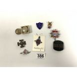 MIXED BADGES, BROOCHES, INCLUDES SILVER