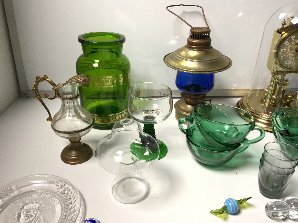 A SMALL QUANTITY OF GLASS SWEET ORNAMENTS, MIXED GLASS WARE AND A CLOCK UNDER DOME - Image 9 of 12