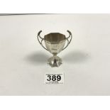 ART DECO HALLMARKED SILVER OCTAGONAL TROPHY CUP WITH SCROLL HANDLES - BY DANIEL GEORGE COLLINS, 7.