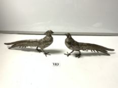 A PAIR OF SILVER-PLATED FIGURES OF PHEASANTS, 13 X 29CMS