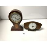EDWARDIAN INLAID MAHOGANY BALLOON MANTLE CLOCK, 30CMS, AND A 1960S METAMEC WIND-UP MANTLE CLOCK