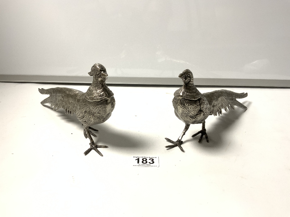 A PAIR OF SILVER-PLATED FIGURES OF PHEASANTS, 13 X 29CMS - Image 2 of 3
