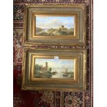 M. BEALE - A PAIR OF OILS OF WINDMILLS RIVER SCENES, FIGURES, AND BOATS. 19 X 34CMS