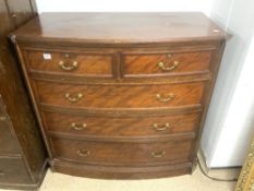 A BOW FRONTED MAHOGANY CHEST OF FIVE GRADUATING DRAWERS, 114 X 58 X 108CMS