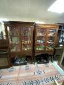 TWO REPRODUCTION INLAID MAHOGANY EDWARDIAN STYLE ASTRAGAL GLAZED DISPLAY CABINETS, 98 X 190CMS
