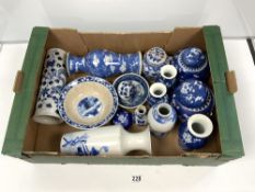 A QUANTITY OF CHINESE JAPANESE BLUE AND WHITE BLOSSOM PATTERN VASES AND GINGER JARS