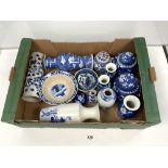 A QUANTITY OF CHINESE JAPANESE BLUE AND WHITE BLOSSOM PATTERN VASES AND GINGER JARS