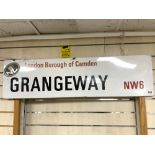 VINTAGE ENAMEL STREET SIGN FOR GRANGE WAY NW6 LONDON BOROUGH OF CAMDEN