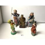 FOUR 20TH CENTURY CHINESE JAPANESE CERAMIC FIGURES INCLUDES TWO GUARDIAN KINGS, 29CMS, TO OTHERS AND