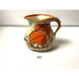 A WADEHEATH HAND-PAINTED 1940S JUG WITH SHIP DECORATION, 20CMS