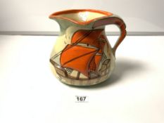 A WADEHEATH HAND-PAINTED 1940S JUG WITH SHIP DECORATION, 20CMS