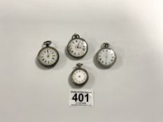 THREE 925 SILVER POCKET WATCHES WITH ONE WHITE METAL