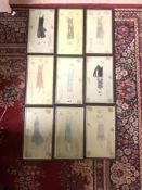 A SET OF NINE WATERCOLOUR DRAWINGS OF 1920S LADIES FASHION FIGURES, 17 X 30CMS