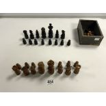 BOXWOOD CHESS SETS, SOME MISSING IN A TIN
