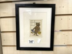 A SMALL SIGNED WATERCOLOUR OF A CAT ATTRIBUTED TO LOUIS WAIN