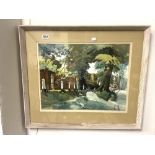 A WATERCOLOUR STREET SCENE SIGNED VAUGHAN BEVAN, 56 X 42CMS
