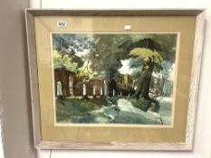 A WATERCOLOUR STREET SCENE SIGNED VAUGHAN BEVAN, 56 X 42CMS