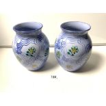 A PAIR OF 'ALFAMA' CERAMIC BLUE FLORAL DECORATED VASES MADE IN ENGLAND EXCLUSIVELY FOR TIFFANY &