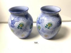 A PAIR OF 'ALFAMA' CERAMIC BLUE FLORAL DECORATED VASES MADE IN ENGLAND EXCLUSIVELY FOR TIFFANY &