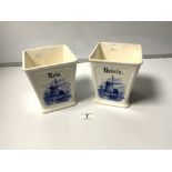 A PAIR OF HORNBERG SQUARE VASES WITH WINDMILL AND CANAL SCENES, 15 1/2 X 13CMS