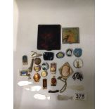 MIXED ITEMS ENAMEL BADGES, TWO VINTAGE MIRRORS AND MORE