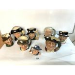 EIGHT ROYAL DOULTON CHARACTER MUGS - BEEFEATERS, PADDY, ROBIN HOOD, TOM SAWYER, THE LAWYER, MINE