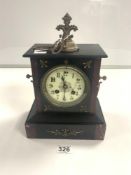 A VICTORIAN SLATE MANTLE CLOCK WITH GILT METAL MOUNTS