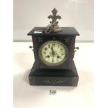 A VICTORIAN SLATE MANTLE CLOCK WITH GILT METAL MOUNTS