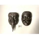 ANTIQUE IRON JAPANESE NOH MASK WITH BEARD (13.5CM X 22CM), ANOTHER NOH MASK SMILING (13.1CM X 17.