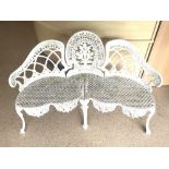 A VINTAGE CAST IRON GARDEN LOVE SEAT, 139CMS