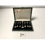 A SET OF SIX PRATA DE LEI 900 MARKED SILVER, FIGURAL SPOONS IN CASE PORTUGAL, 41GRAMS